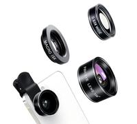 3 en 1 Smartphone Camera Lens Kit - 198° Fisheye, 0.63× Grand-Angle & 15× Macro Clip On Lens Set pour iPhone, Samsung & Android Téléphones (Noir)