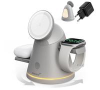 3 en 1 Station de Charge pour Les appareils Apple,Support de Chargeur et lumière Qi2 Mag-Safe,Station de Charge sans Fil Rapide pour iPhone 17/16/15/14/13&AirPods&iWatch&Galaxy Watch (Gris & EU Plug)