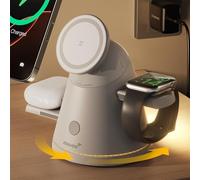3 en 1 Station de Charge pour Les appareils Apple,Support de Chargeur et lumière Qi2 Mag-Safe,Station de Charge sans Fil Rapide pour iPhone 17/16/15/14/13&AirPods&iWatch&Galaxy Watch (Grey & US Plug)