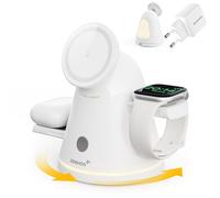 3 en 1 Station de charge pour les appareils Apple,Support de chargeur et lumière Qi2 Mag-Safe,Station de charge sans fil rapide pour iPhone 17/16/15/14/13&AirPods&iWatch&Galaxy Watch (Blanc & EU Plug)