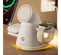 3 en 1 Station de charge pour les appareils Apple,Support de chargeur et lumière Qi2 Mag-Safe,Station de charge sans fil rapide pour iPhone 17/16/15/14/13&AirPods&iWatch&Galaxy Watch (White & US Plug)