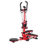 3-en-1 Stepper d'escalier Écran LCD et Guidon Réglable Compact Stepper Vertical Bandes de Résistance Disque de Torsion et Haltères Intégrés Silencieux et Durable Idéal,Rouge