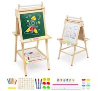 3 en 1 Tableau Enfant Chevalet pour Enfants en Bois Double Face Chevalet Enfant Réglable en Hauteur avec Papier Tableau Plateau de Rangement Lettres Chiffres et Autres Accessoires