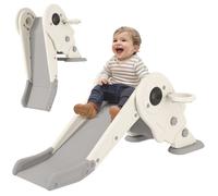 AIYAPLAY 3 en 1 Toboggan pour Enfants avec Panier de Basket et Escalade, Toboggan intérieur pour Enfants Pliable, de 2 à 5 Ans, 132 x 48 x 57 cm, crème