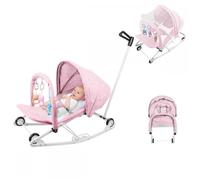 3-en-1 Transat pour Bébé - MIPAN - Transat bébé 0 à 30kg- Avec jouets +Moustiquaire + Poussoir et roues - Rose