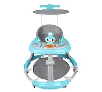 3 en 1 Trotteur pliable pour bébé,5 Hauteur réglable,Roues à 360°,Station de jeu musicale,Centre de jeu de 6 à 18 mois,Plateau Repas et Plateau d'activités Musical Amovible (Bleu-70 * 70 * 91cm)