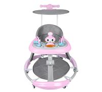 3 en 1 Trotteur pliable pour bébé,5 Hauteur réglable,Roues à 360°,Station de jeu musicale,Centre de jeu de 6 à 18 mois,Plateau Repas et Plateau d'activités Musical Amovible (Rose-70 * 70 * 91cm)