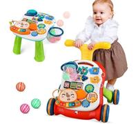 3 en 1 Trotteur Véhicule et Paneau de Jouet,Trotteur Bébé Chariot de MarcheJouet à pousser Marcheur d'activité pour bébé Cadeau