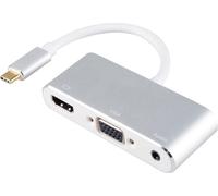 3 en 1 USB 3.1 type C vers HDMI 4K, VGA, HUB audio pour Samsung, Mackbook, argenté