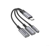 3 en 1 USB C vers 3,5 mm casque et charge pour iPhone 15 16 Pro Max pour Samsung S24 pour iPad Type C Audio Dongle Splitter Noir (Gris)