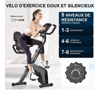 3 en 1 Vélo d'appartement Pliable - 8 Niveaux de Résistance Réglables - Volant d'Inertie 2,5KG - Écran LCD - Siège Réglable