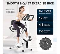 3 en 1 Vélo d'appartement Pliable - 8 Niveaux de Résistance Réglables - Volant d'Inertie 2,5KG - Écran LCD - Siège Réglable
