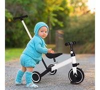 3 en 1 Vélo d'Equilibre Enfants Evolutif avec Siège et Guidon Réglables, Tricycle à Pédales Convertible avec 3 Roues EVA, Draisienne Intérieur Extérieur pour Enfants 1-4 Ans-Trois -in-Un (Blanc)