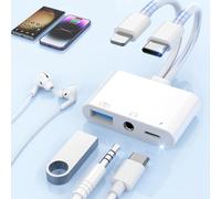 3 en 2 Adaptateur USB C + Lightning Jack 3,5 mm avec Charge Rapide Adaptateur de OTG, Adaptateur Casque PD 60W Charge Rapide Hi-Res Type C Lightning Audio Ecouteur Splitter pour iPhone Samsung iPad