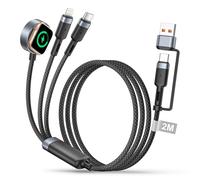 3 en 2 Câble pour Apple Watch et iPhone, 2M Chargeur Apple Watch pour iWatch Serie 11/10/9/8/7/6/5/4/SE/Ultra, USB C Chargeur iWatch avec port Lightning/USB C pour iPhone 17/16/15/14/13/12/11 Pro Max