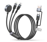 3 en 2 Câble pour Apple Watch et iPhone, 2M Chargeur Apple Watch pour iWatch Serie 9/8/7/6/5/4/3/2/SE/Ultra, USB C Chargeur iWatch avec port Lightning/USB C pour iPhone 17/16/15/14/13/12/11 Pro Max