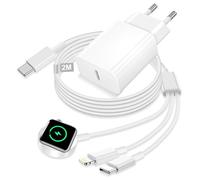 3 en 2 Cable pour Chargeur Apple Watch 2M, 20W Chargeur USB C et Cable Charger Magnétique Montre iwatch avec Lightning/USB C/iWatch pour apple watch 9/8/7/6/5/4/3, iPhone 16/15/14/13/12/11/8/7,Samsung
