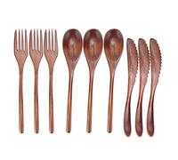 3 - Ensemble de couverts en bois, kit de fourchettes, cuillères et couteaux pour la table, couverts de cuisine réutilisables et respectueux de l’environnement avec une finition