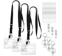 3 Ensemble Porte Badges avec Cordon, Porte Badge Enrouleur et Porte Carte étanche,étuis Transparents en Plastique,Rétractable Porte Badge Avec Porte Carte,Pour Cartes de Crédit