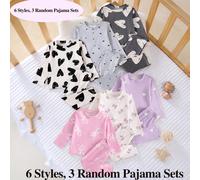 [3 ensembles aléatoires seront expédiés parmi 6 ensembles de pyjamas] Ensemble de vêtements d'intérieur pour bébé fille mignon, tricoté avec nœud en forme de cœur, manches longues et pantalon long, po