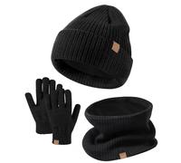 3 Ensembles de bonnet et de gants d'hiver pour enfants - Bonnet tricoté pour tout-petits - Gants tactiles - Cache-cou pour garçons et filles de 5 à 14 ans - Ensemble de gants et de bonnet avec écharpe