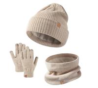 3 Ensembles de bonnet et de gants d'hiver pour enfants - Bonnet tricoté pour tout-petits - Gants tactiles - Cache-cou pour garçons et filles de 5 à 14 ans - Ensemble de gants et de bonnet avec écharpe