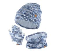 3 Ensembles de bonnet et de gants d'hiver pour enfants - Bonnet tricoté pour tout-petits - Gants tactiles - Cache-cou pour garçons et filles de 5 à 14 ans - Ensemble de gants et de bonnet avec écharpe