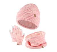 3 Ensembles de bonnet et de gants d'hiver pour enfants - Bonnet tricoté pour tout-petits - Gants tactiles - Cache-cou pour garçons et filles de 5 à 14 ans - Ensemble de gants et de bonnet avec écharpe