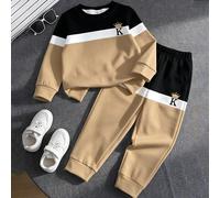 3 ensembles envoyés aléatoirement 1 set, ensemble sweat-shirt à col ras-du-cou et pantalon à manches longues avec imprimé KING pour garçons, nouveau design printemps/automne cool et stylé, polyvalent 