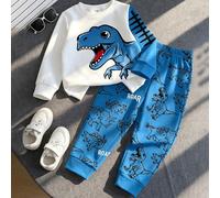 3 ensembles envoyés aléatoirement 1 set, Ensemble Sweat-shirt à col ras-du-cou et pantalon à manches longues avec imprimé dinosaure pour garçons, nouveau style printemps/automne, design global cool et