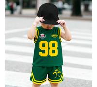 [3 ensembles envoyés au hasard 1 set] Ensemble 2 pièces débardeur col rond et short pour garçons, imprimé intégral numéro 98, streetwear minimaliste décontracté, polyvalent pour le port quotidien, l'e
