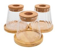 3 Ensembles Vase de Propagation en Verre Transparent 400ml | Plateau en Bambou, Diamètre du Trou 3cm, Format Compact, pour Petites Plantes et Bureau