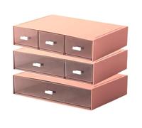 3 étages organiseur de tiroirs de bureau avec 6 tiroirs, organiseur de maquillage, boîte de rangement empilable, tiroirs de rangement en plastique Pour Ranger La Papeterie Et Les Cosmétiques (Rose)
