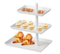 3 Étages Presentoir Gateau Acier, Plateau Pâtisserie Rotatif Blanc, Palette Gâteaux Métal Amovible, Plaque Alimentaire Carré pour Dessert,Biscuits, Fruits, Anniversaire Fête, Mariage, Buffet Evenement