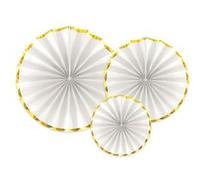 3 éventails déco blanc bord or 23-32-40cm - partydeco rpk19-008 Blanc G