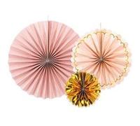 3 éventails déco rose or 13-25-32cm - partydeco rpk21 Rose G