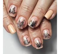 3. Faux ongles à paillettes d'érable longue durée, ongles à installation facile pour un usage quotidien et les mariages, ensemble de 24 pièces de faux ongles d'hiver noirs à paillettes à presser sur