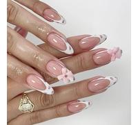 3. Faux ongles réutilisables de taille moyenne, 24 pièces, accents floraux, confortables pour les femmes, Application rapide, nœuds de tulipes, à pression sur les ongles