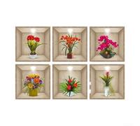 3 feuilles 6 pcs 3D Vintage Fleur Autocollants Décoratifs Stickers muraux personnalisés pour salles de bains Design 3D Autocollants muraux personnalisables 3D Vintage Fleur Stickers muraux Dimensions