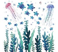 3 Feuilles Autocollant Mural Poisson Méduse Sticker Mural Monde Océan Autocollant Mural Tortue de Mer Autocollants Muraux Herbe de l'Océan Stickers Muraux Colorés (Style de Méduse)