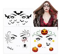 3 Feuilles Autocollants Halloween Tatouages Temporaires de Visage Yeux Cicatrices Citrouille Tatouages Ephémères Tattoos Étanche Décoration Bricolage Accessoires de Maquillage pour Fête Halloween