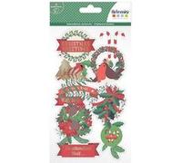 3 feuilles cartonnées d'autocollants prédécoupés Merry Christmas Rouge G