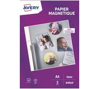 Avery – Papier magnétique A4 – 3 feuilles blanches personnalisables – Jet d'encre, compatible découpe