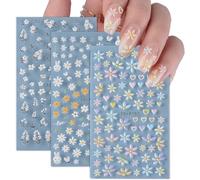 3 Feuilles Sticker Ongle Fleur 3d Nail Art Autocollant Ongle 5d Décoration Adhésif Manucure Design Pour Femme Fille (Marguerite)