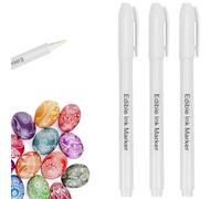 3 Feutres Stylo Alimentaire Blanc - Feutre Encre Comestible pour Chocolat, Biscuits, Fondant & Gâteaux - Spécial Surfaces Foncées - Stylo de Décoration Blanche Sécurisée