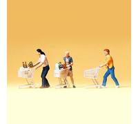 3 figurines faisant les courses avec chariots HO-1/87-PREISER 10488