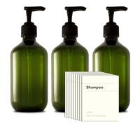 3 flacons pompe en plastique recyclé de 500 ml avec 9 étiquettes étanches ; distributeur de pompe vide rechargeable réutilisable pour shampooing, revitalisant, désinfectant, gel douche, savon