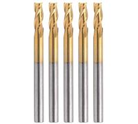 3 - Flute Flat End Mill Bits 5Pcs | Tungsten Steel CNC Router Bits 3.175mm Shank | Engraving Bits for Wood/Acrylic/PCB | 40mm Length, Ti Coated