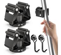 3-H Accroche Balai Magnétique 4pcs Set, 2 Porte Balai Magnétique Acier Inox+ 2 Mini Crochet Aimanté Puissant, Support Balais Mural Sans Percer pour Garage, Cuisine, Noir