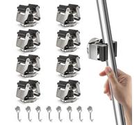 3-H Accroche Balai Mural Magnétique 16pcs Set, 8 Porte Balai Magnétique Acier Inox D42mm+ 8 Mini Crochet Aimanté Puissant, Support Balais Mural Sans Percer pour Garage, Cuisine, Argenté